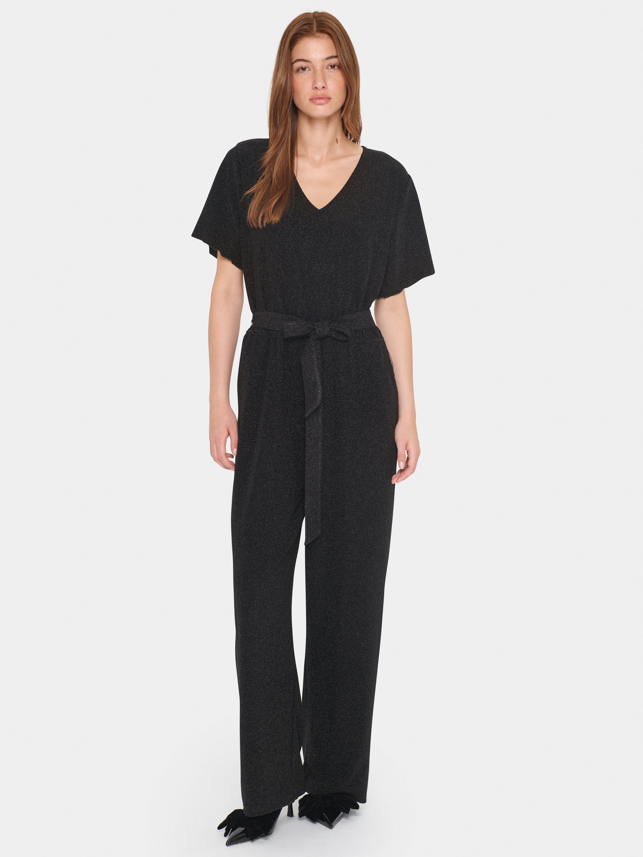 Product image 1 of 6, which shows Saint Tropez Huma Glitter Jumpsuit, Black, XS