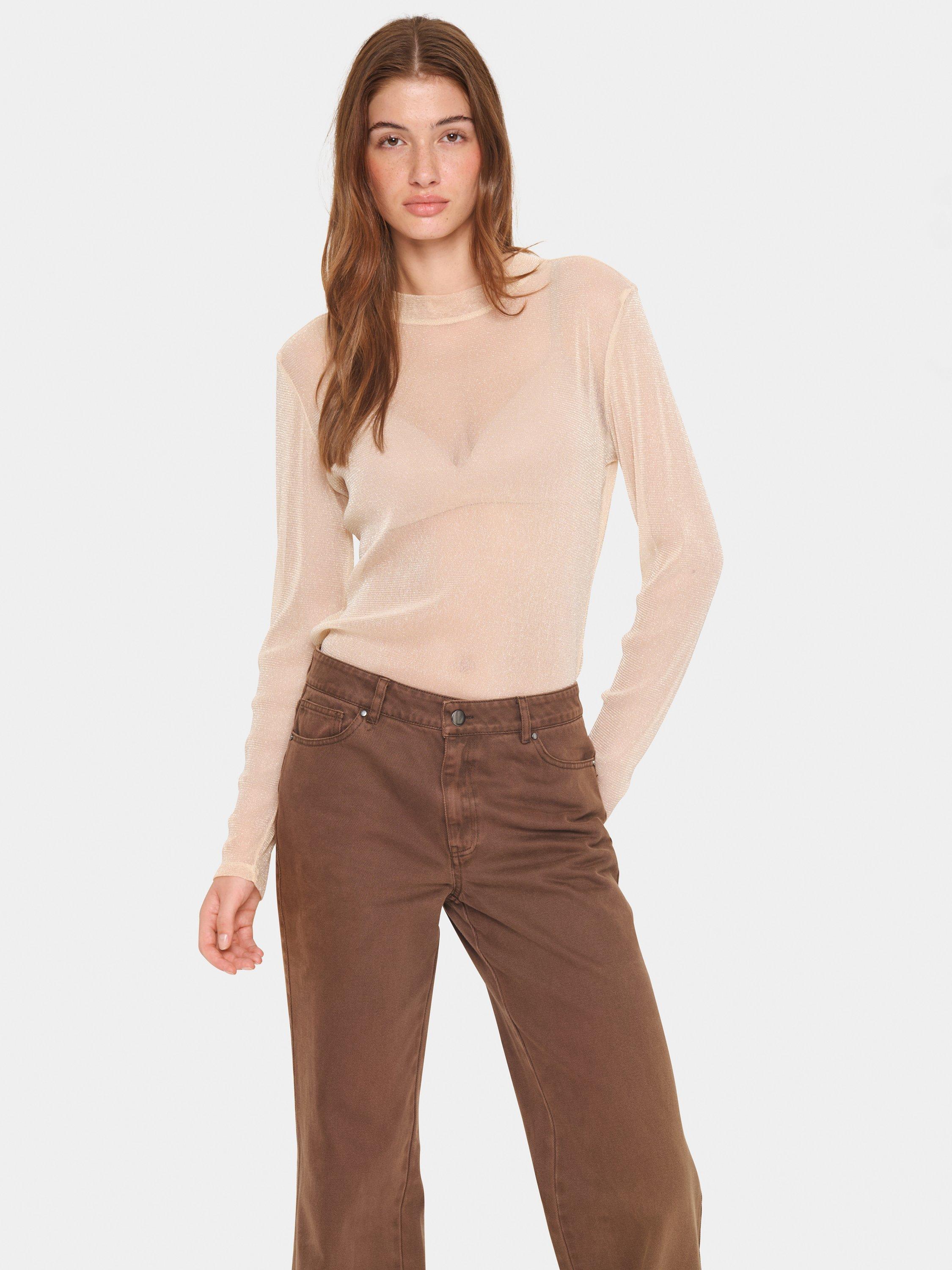 Saint Tropez Delila Glitter Mesh Top, Macadamia