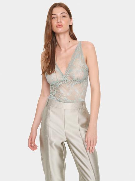 Saint Tropez Daisy Lace Plunge Top, Blue Surf