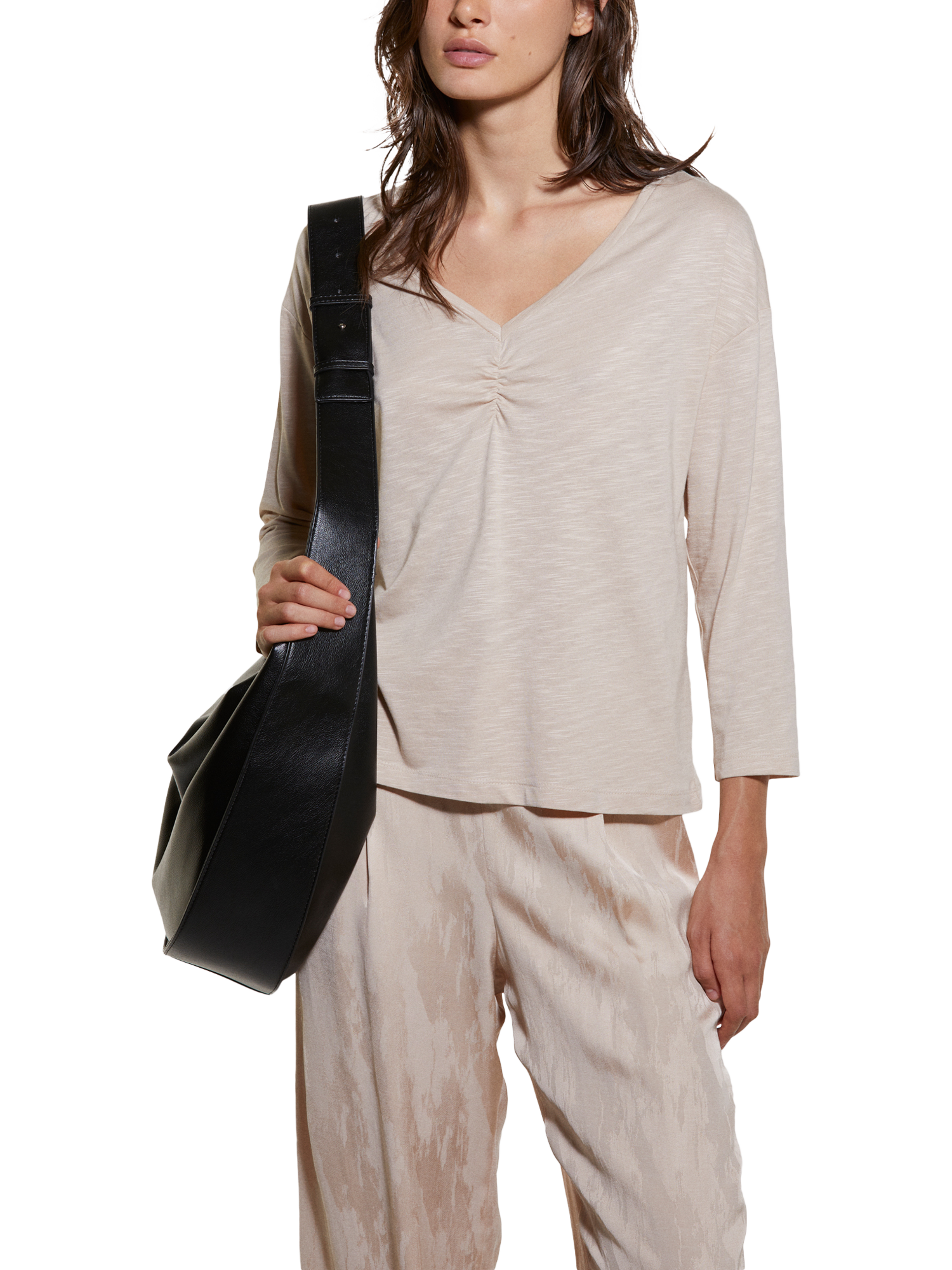SISLEY Gathered V-Neck Top, Cream