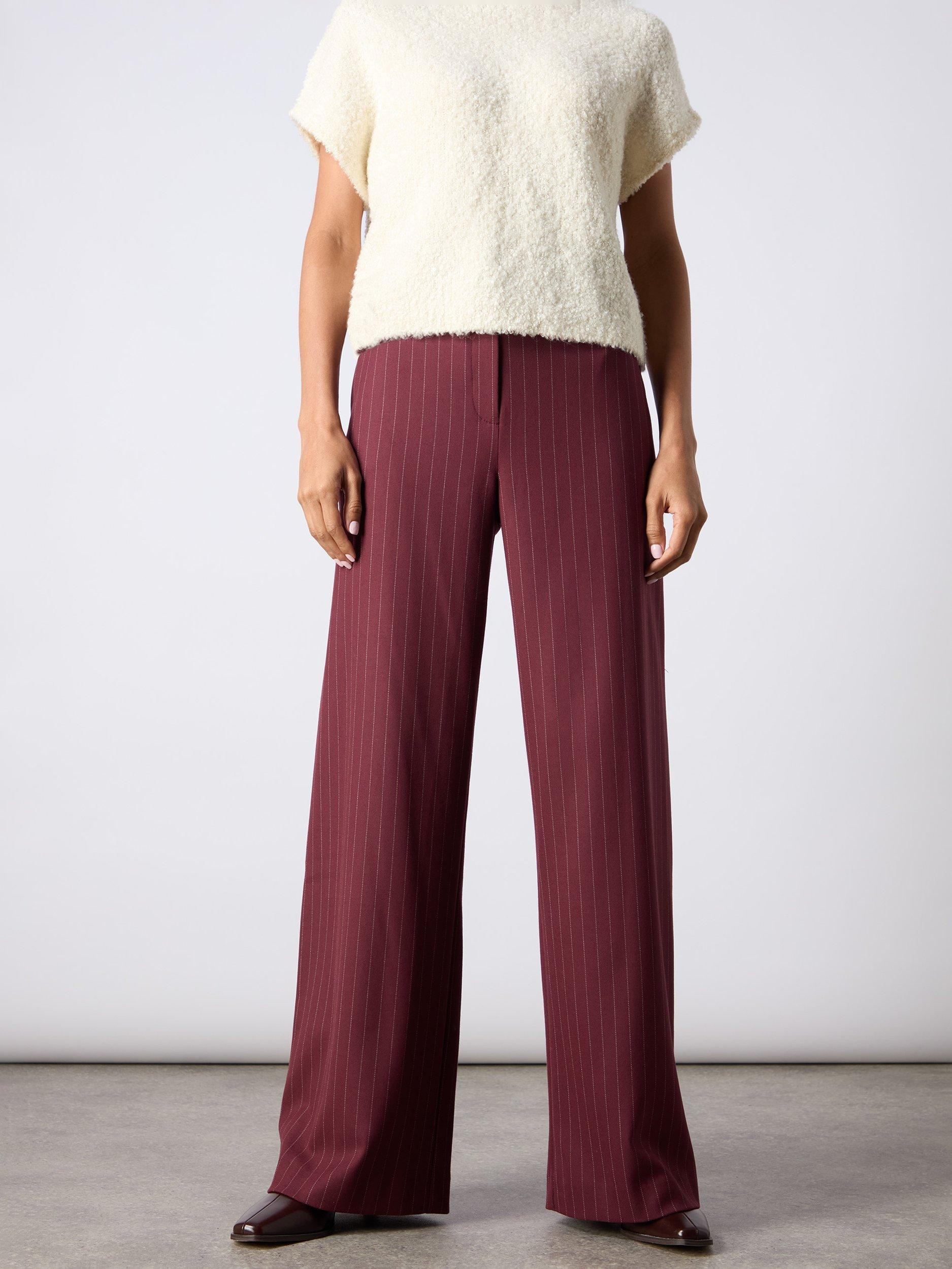 Product image 1 of 3, which shows Ro&Zo Pinstripe Wide Leg Trousers, Red, 6