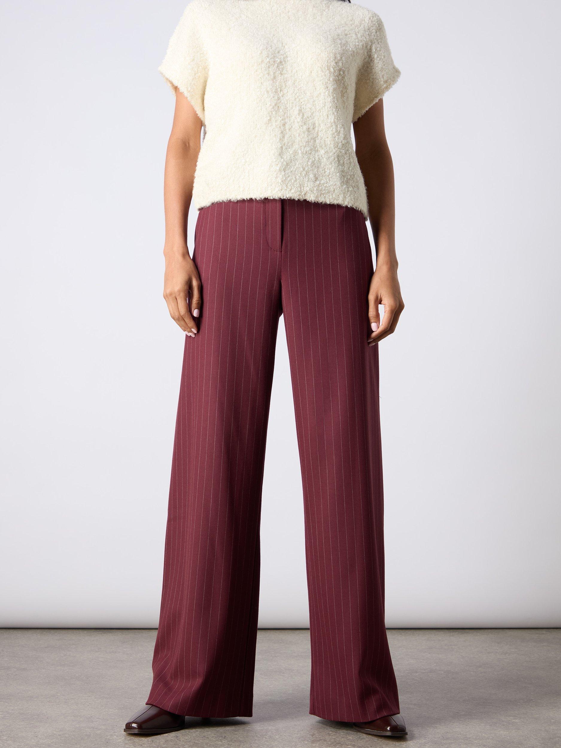 Ro&Zo Petite Pinstripe Wide Leg Trousers, Burgundy