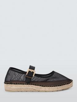 John Lewis Noa Mesh Square Toe Mary Jane Espadrille Sandals, Black, Black