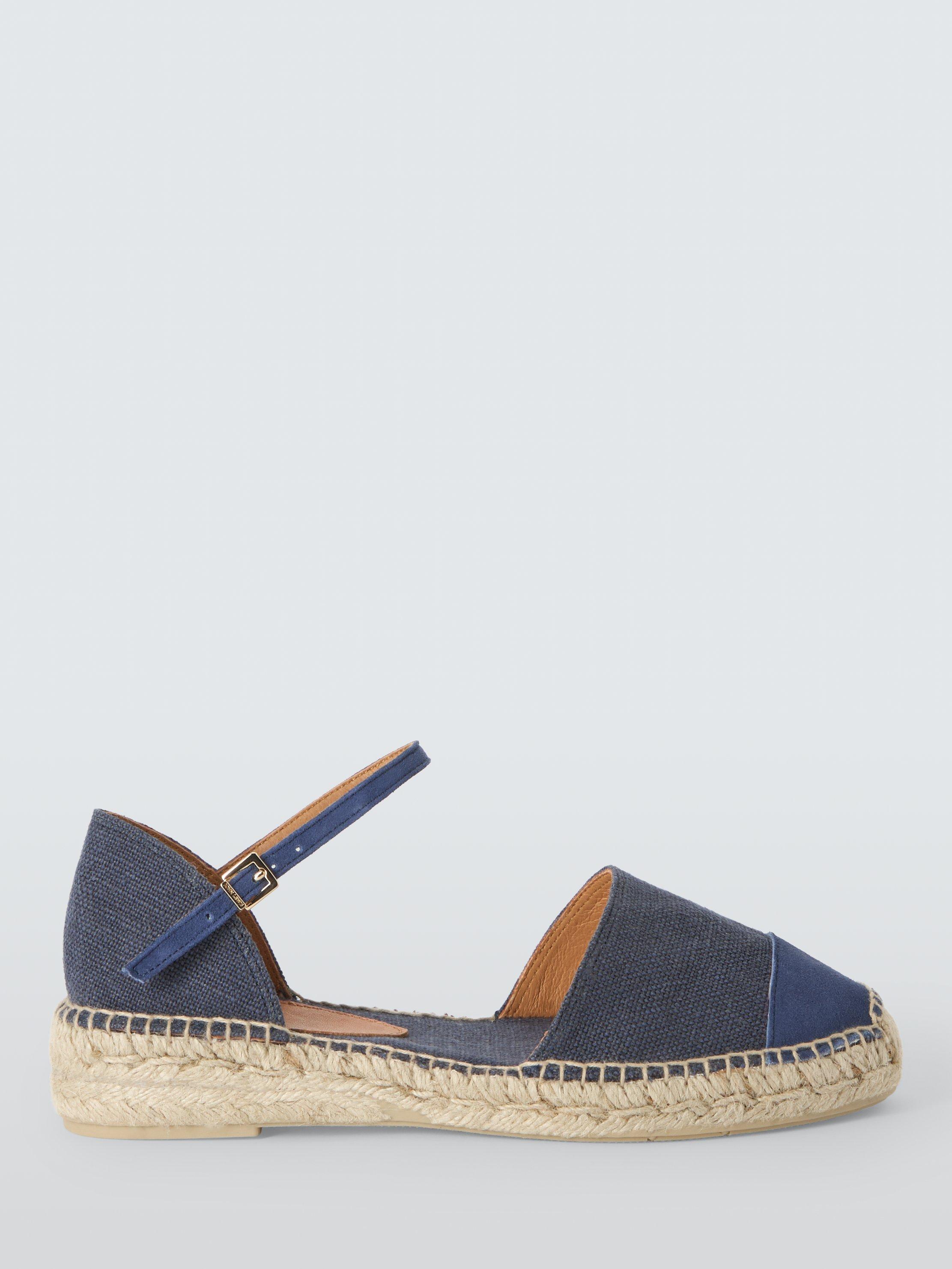 Product image 1 of 6, which shows John Lewis Kennie Fabric Toe Cap Wedge Espadrilles Sandals, Blue/Multi, 3
