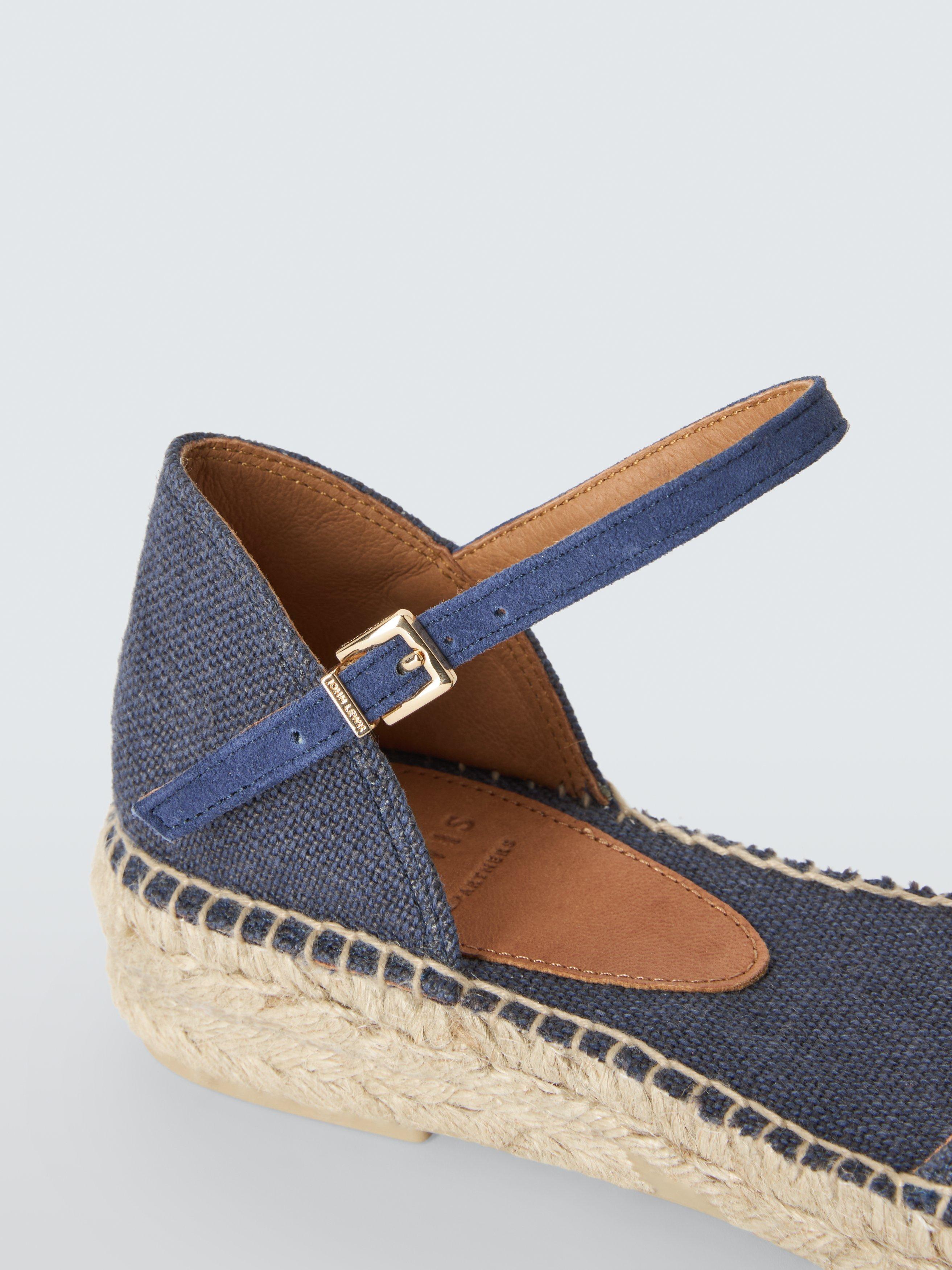 Product image 4 of 6, which shows John Lewis Kennie Fabric Toe Cap Wedge Espadrilles Sandals, Blue/Multi, 3