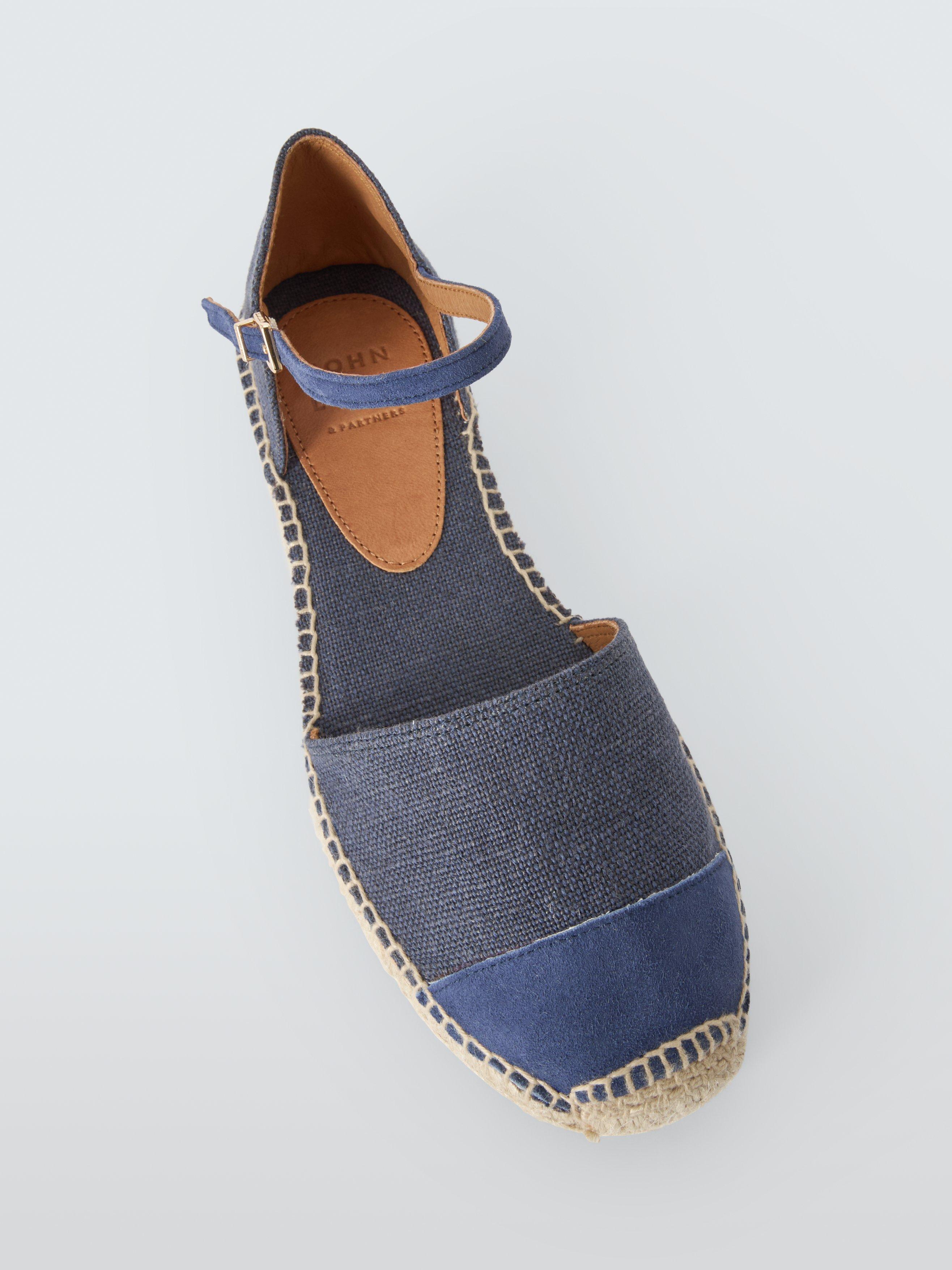 Product image 5 of 6, which shows John Lewis Kennie Fabric Toe Cap Wedge Espadrilles Sandals, Blue/Multi, 3