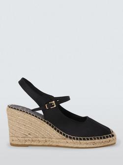 John Lewis Knoxx Mary Jane Slingback Wedge Espadrille Sandals, Black, Black
