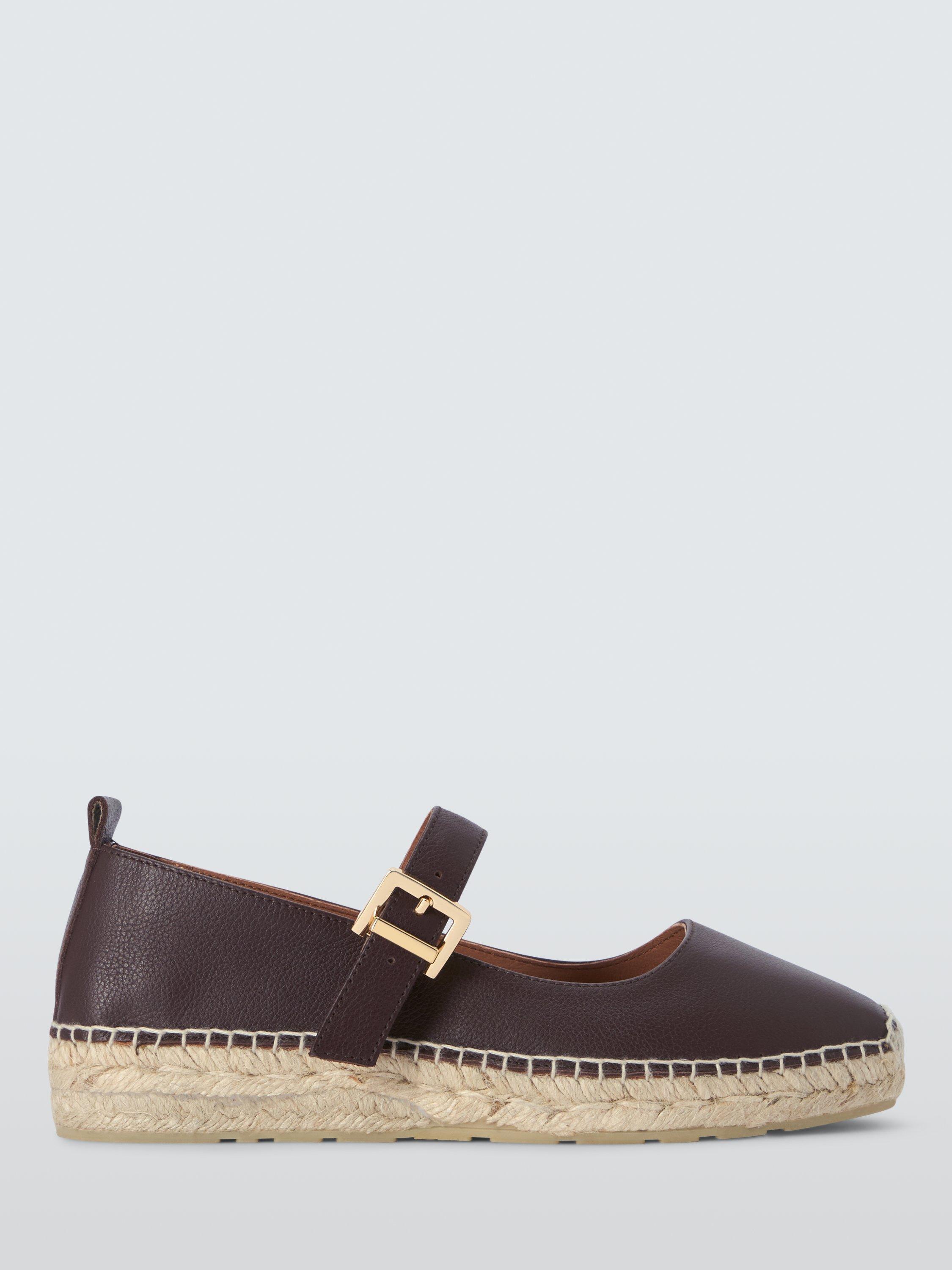 Product image 1 of 6, which shows John Lewis Noa Leather Square Toe Mary Jane Espadrille Sandals, Chocolate, 3