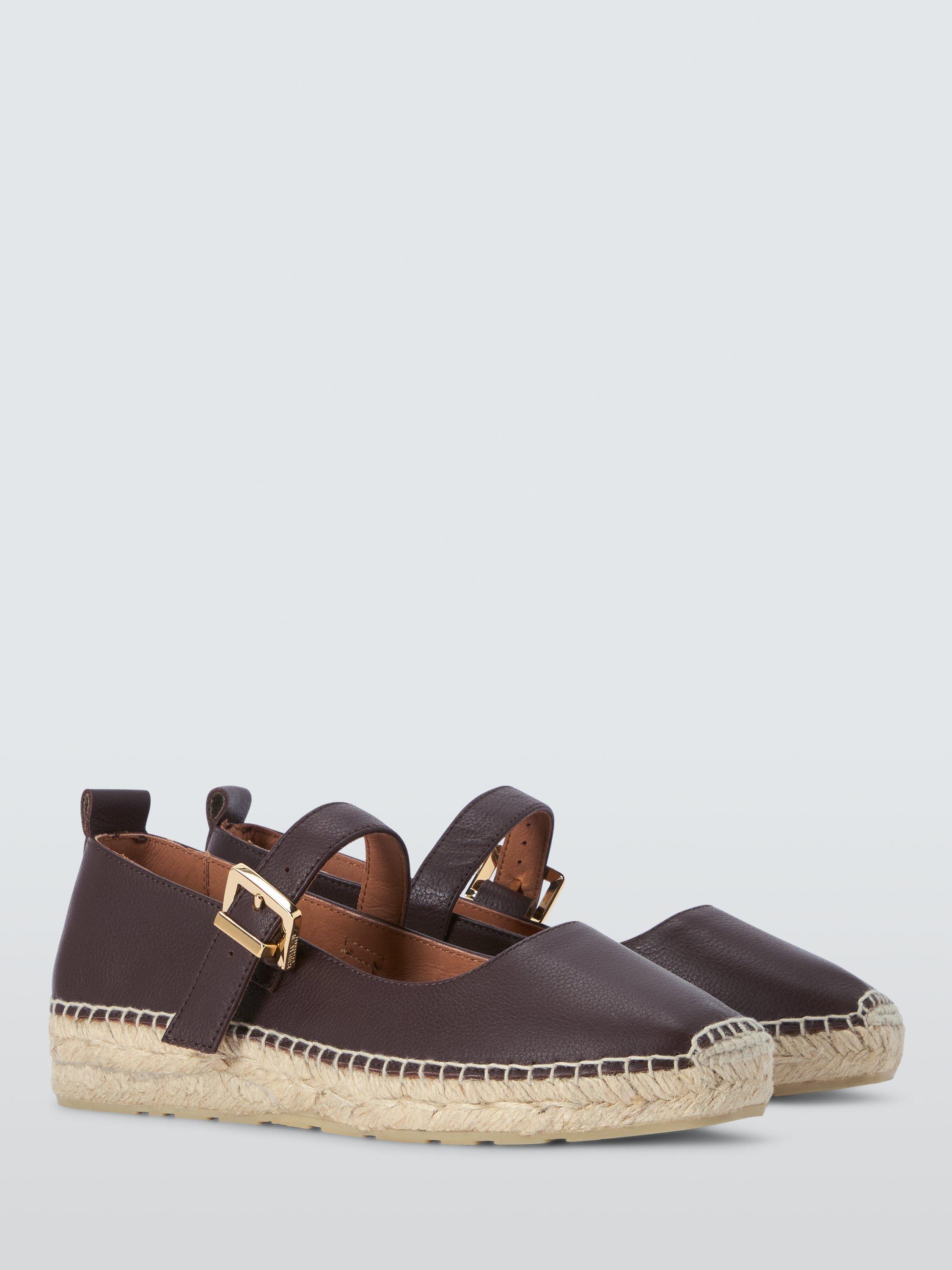 Product image 3 of 6, which shows John Lewis Noa Leather Square Toe Mary Jane Espadrille Sandals, Chocolate, 3