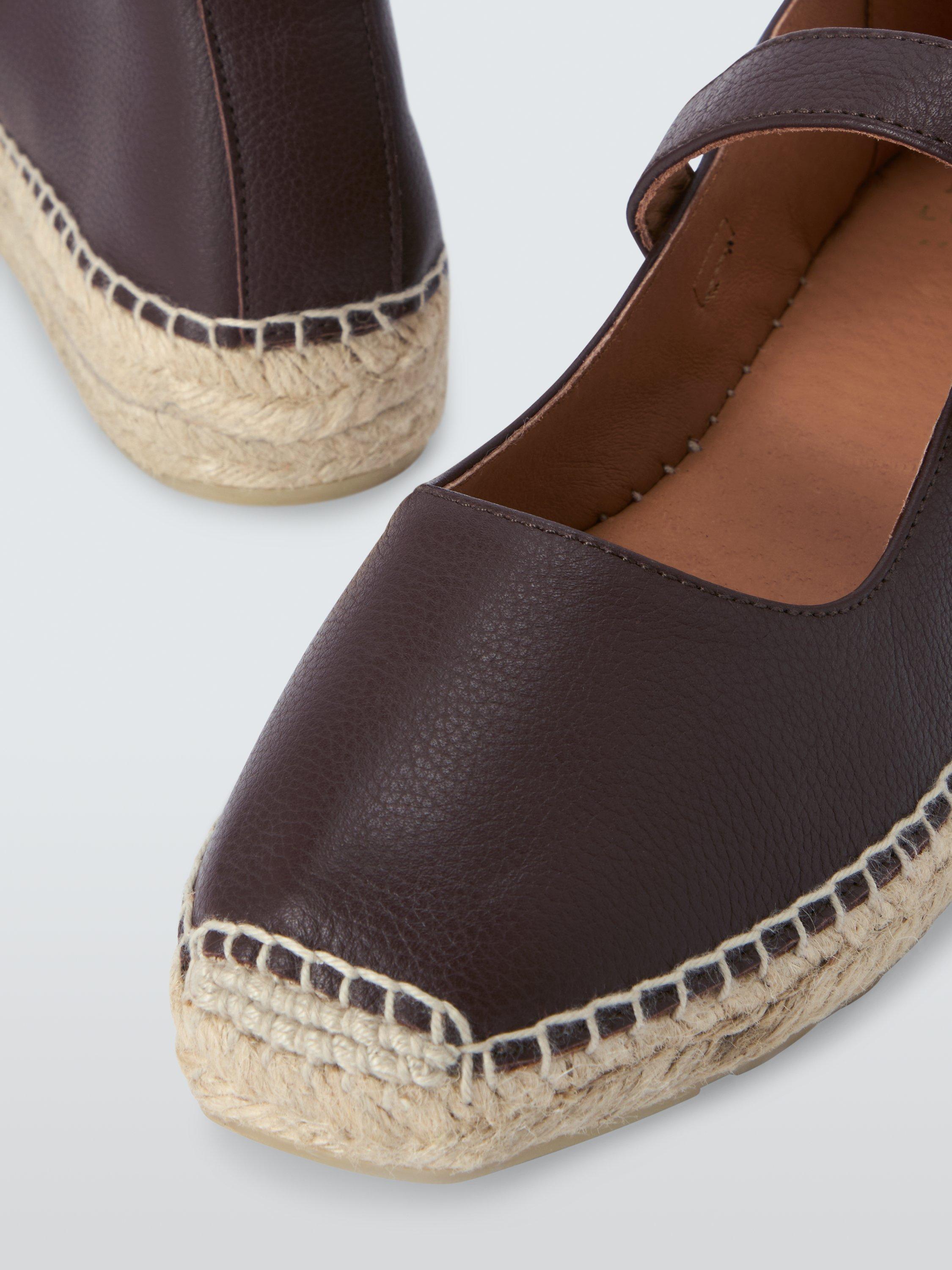 Product image 4 of 6, which shows John Lewis Noa Leather Square Toe Mary Jane Espadrille Sandals, Chocolate, 3