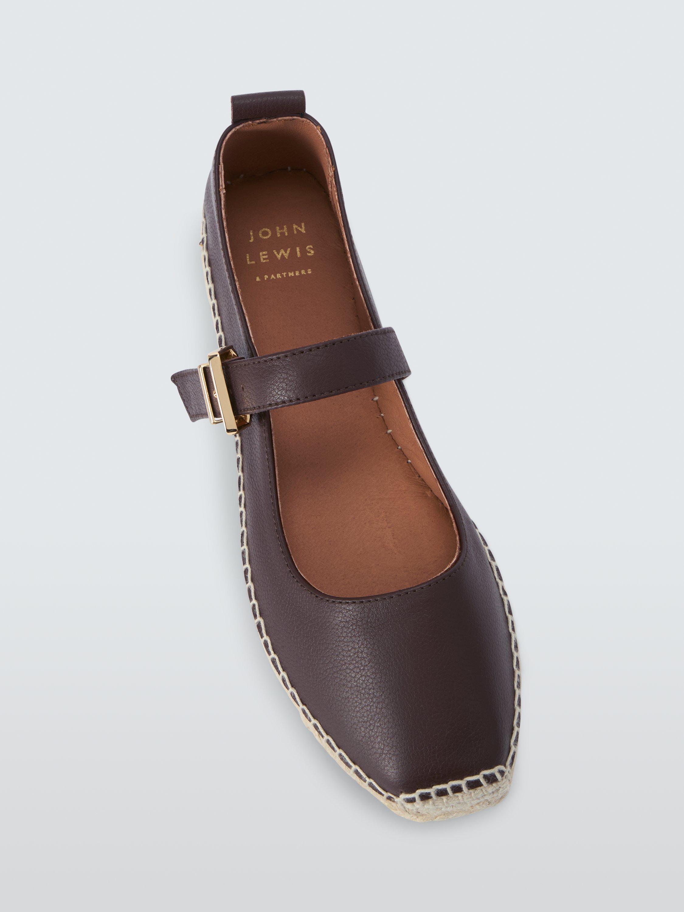 Product image 5 of 6, which shows John Lewis Noa Leather Square Toe Mary Jane Espadrille Sandals, Chocolate, 3