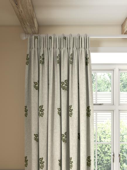 John Lewis Ariana Embroidered Pair Lined Pencil Pleat Curtains, Dark Olive