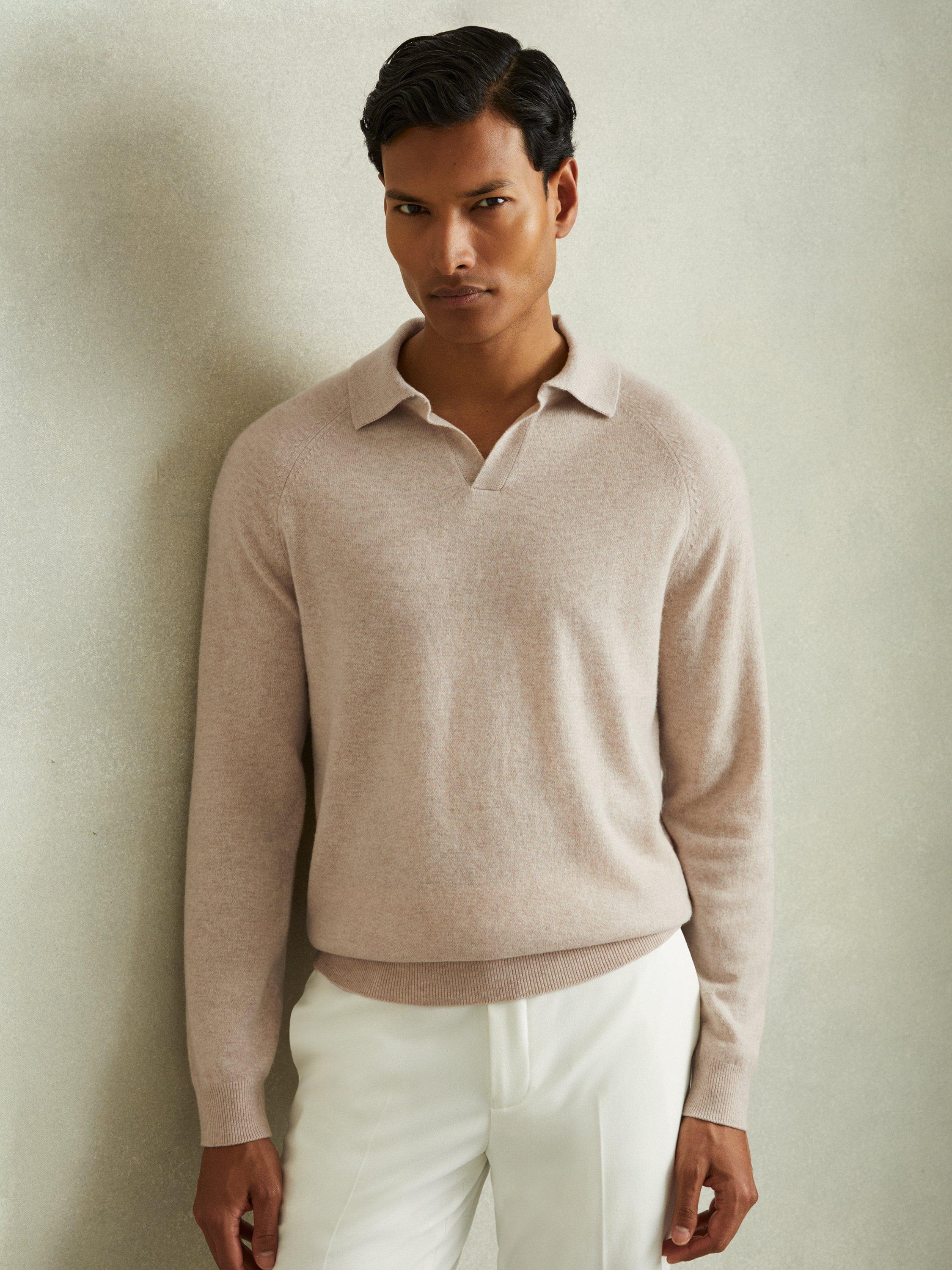 Reiss Grange Wool Cashmere Open Collar Jumper, Oatmeal
