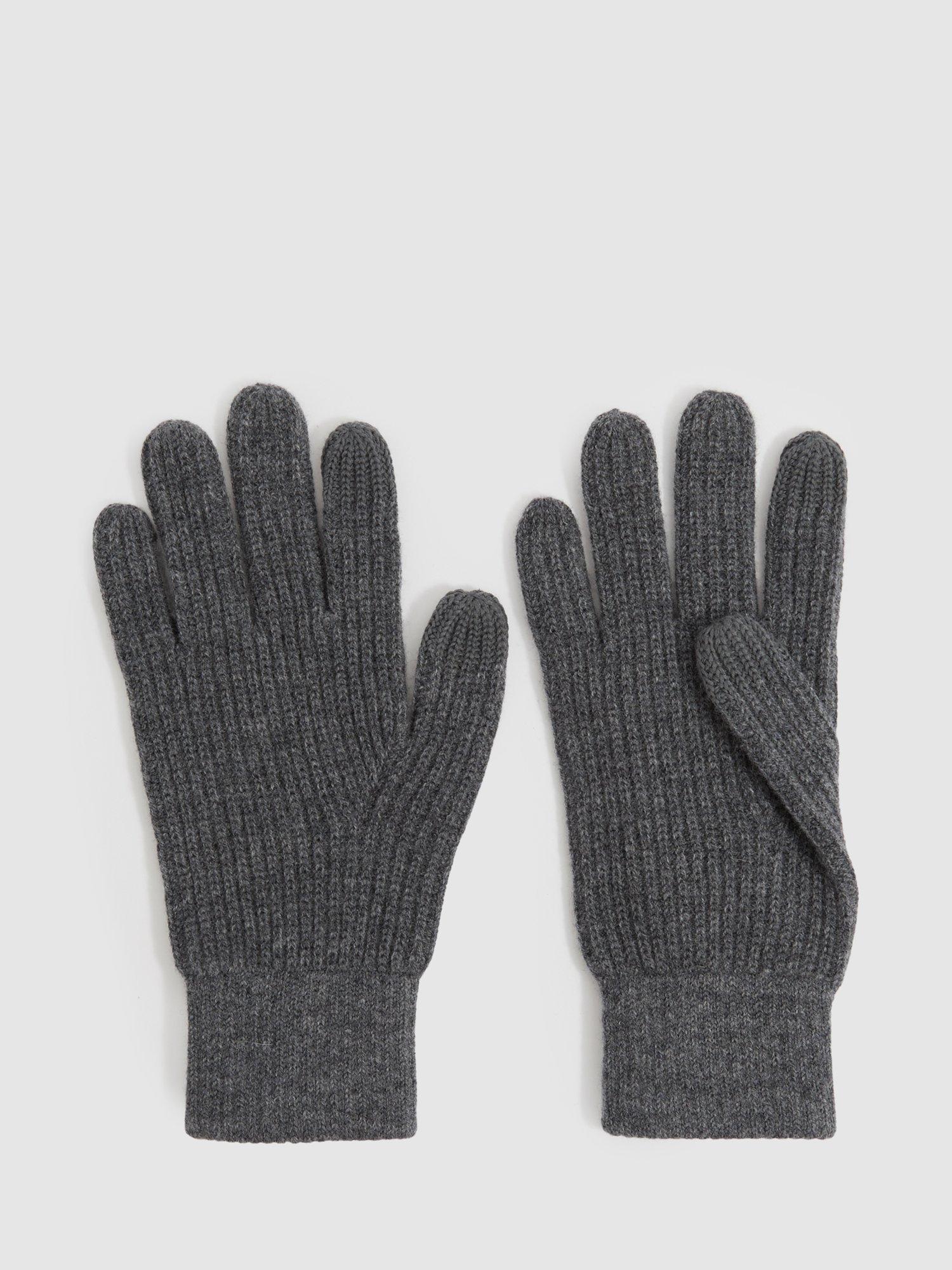 Reiss Lawson Wool Ribbed Gloves, Mid Grey Melange