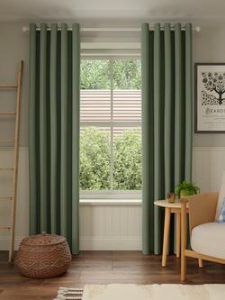 John Lewis Pure Cotton Pair Lined Eyelet Curtains - view 2, Myrtle Green