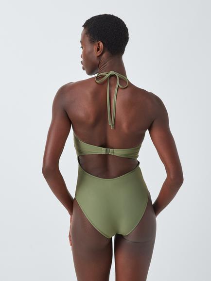 John Lewis Marlins Halterneck Swimsuit, Khaki - view 2, Khaki