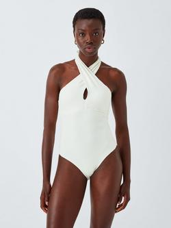 John Lewis Matira Cross Neck Swimsuit, Ecru, Ecru