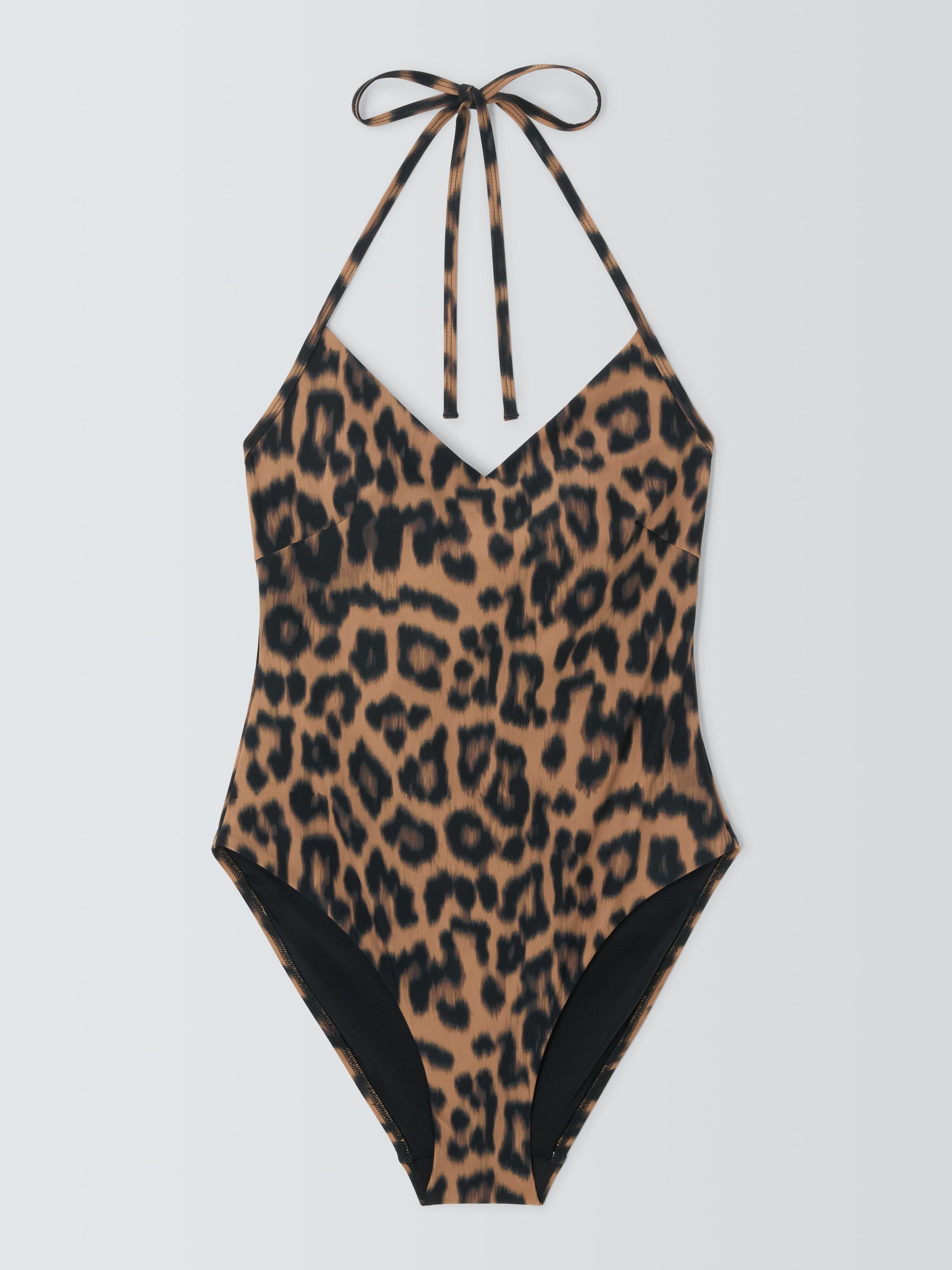 Product image 4 of 6, which shows John Lewis Leopard Print Halterneck Swimsuit, Animal, 8