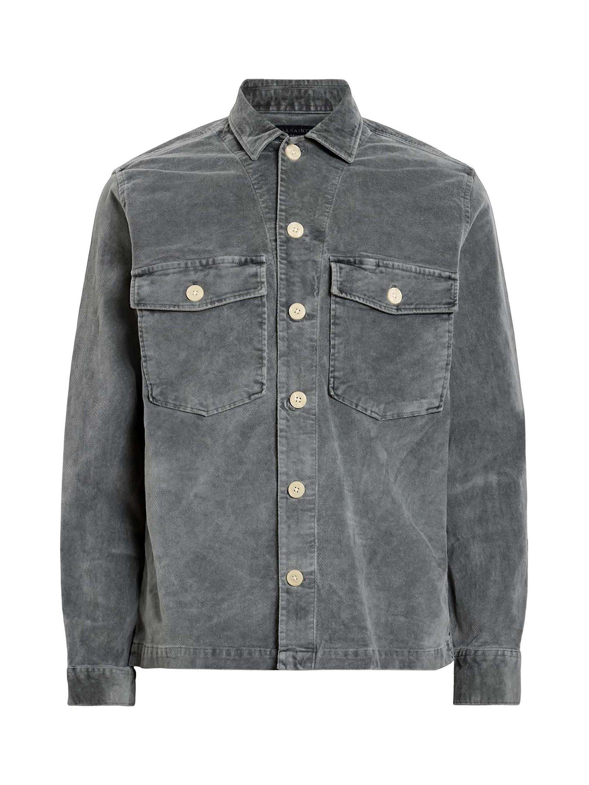 Product image 4 of 10, which shows AllSaints Harrier Cotton Blend Loose Fit Shirt, Grey, L