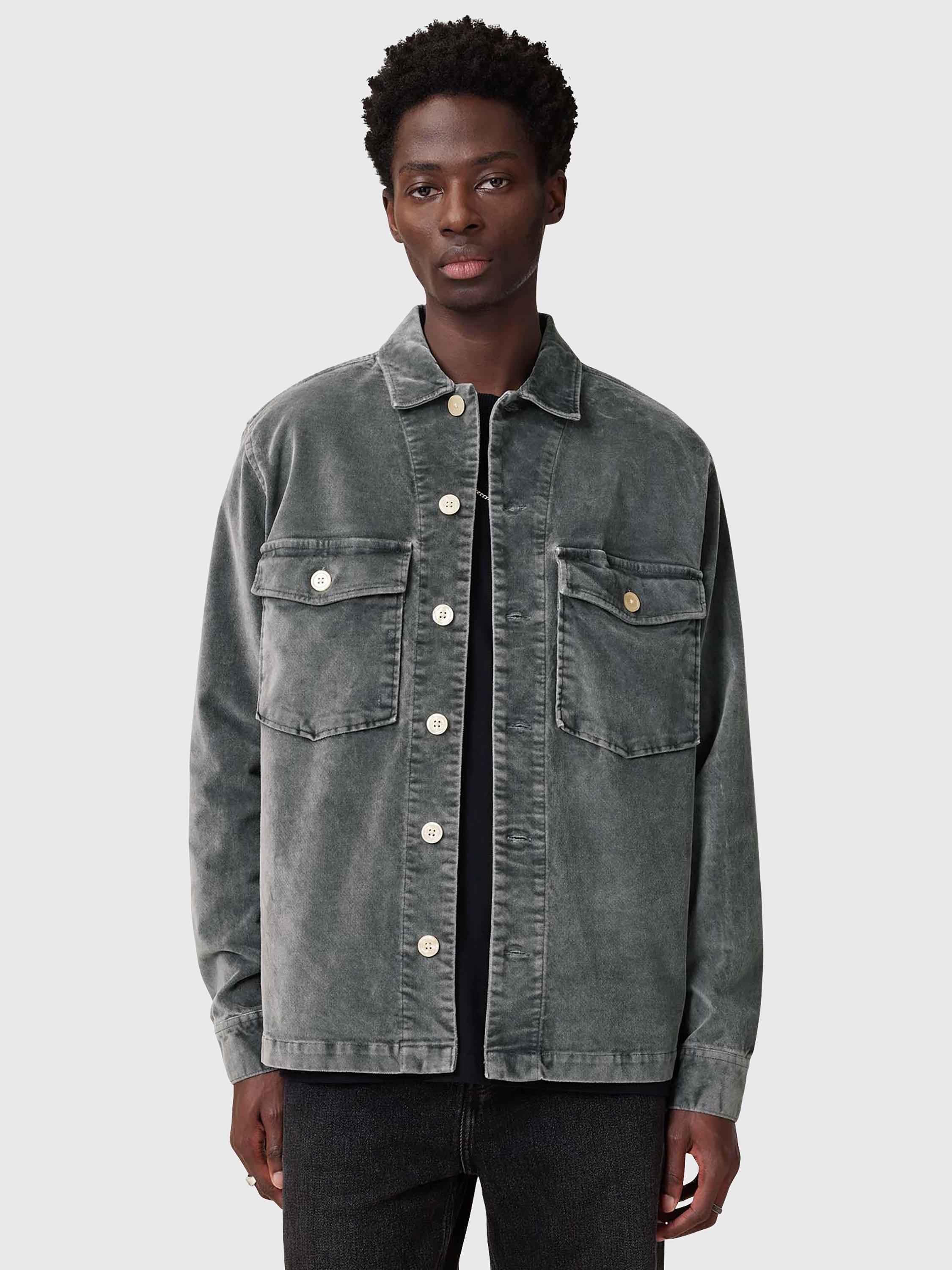 Product image 6 of 10, which shows AllSaints Harrier Cotton Blend Loose Fit Shirt, Grey, L