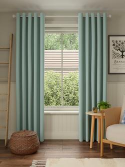 John Lewis Pure Cotton Pair Lined Eyelet Curtains - view 2, Duck Egg Sage