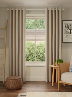 John Lewis Pure Cotton Pair Lined Eyelet Curtains - view 2, Putty