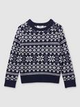 Reiss Kids' Arkensaw Fair Isle Jumper, Navy/Blue