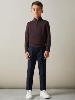 Reiss Kids' Blackhall Wool Zip Neck Jumper, Dark Bordeaux
