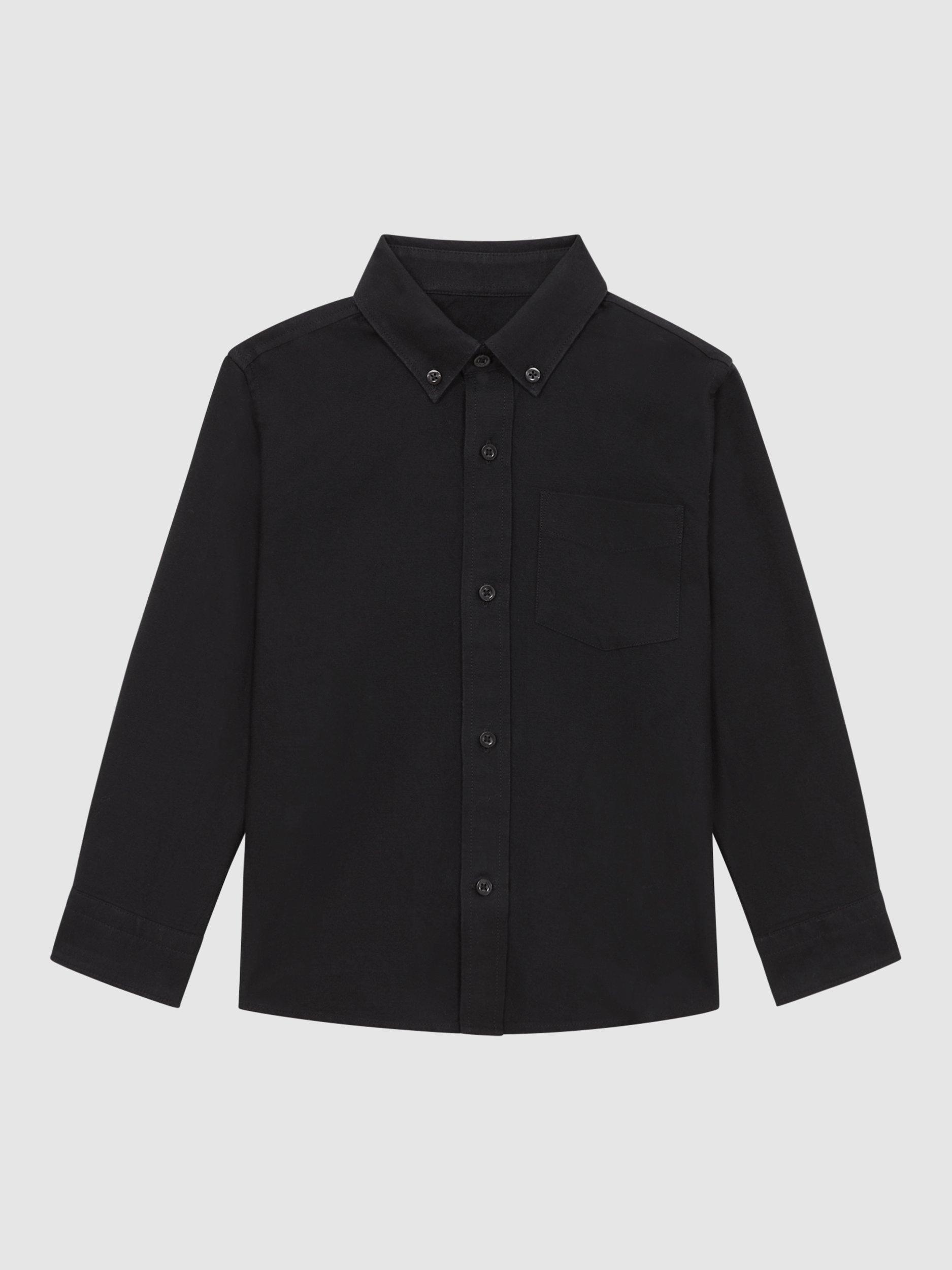 Product image 1 of 5, which shows Reiss Kids' Greenwich Cotton Oxford Shirt, Black, 3-4 years