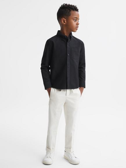 Reiss Kids' Greenwich Cotton Oxford Shirt, Black