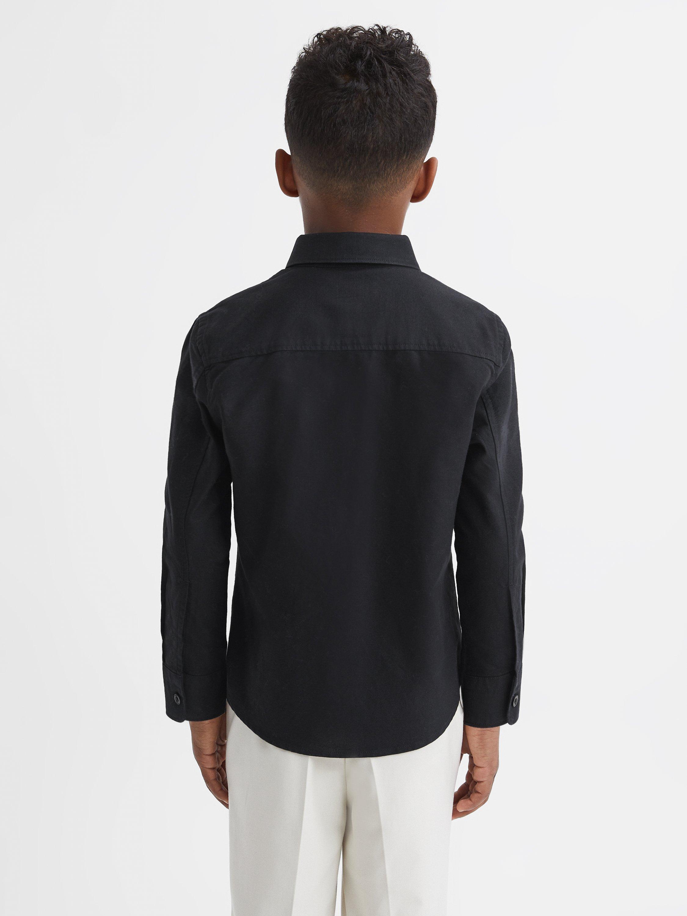 Product image 2 of 5, which shows Reiss Kids' Greenwich Cotton Oxford Shirt, Black, 3-4 years