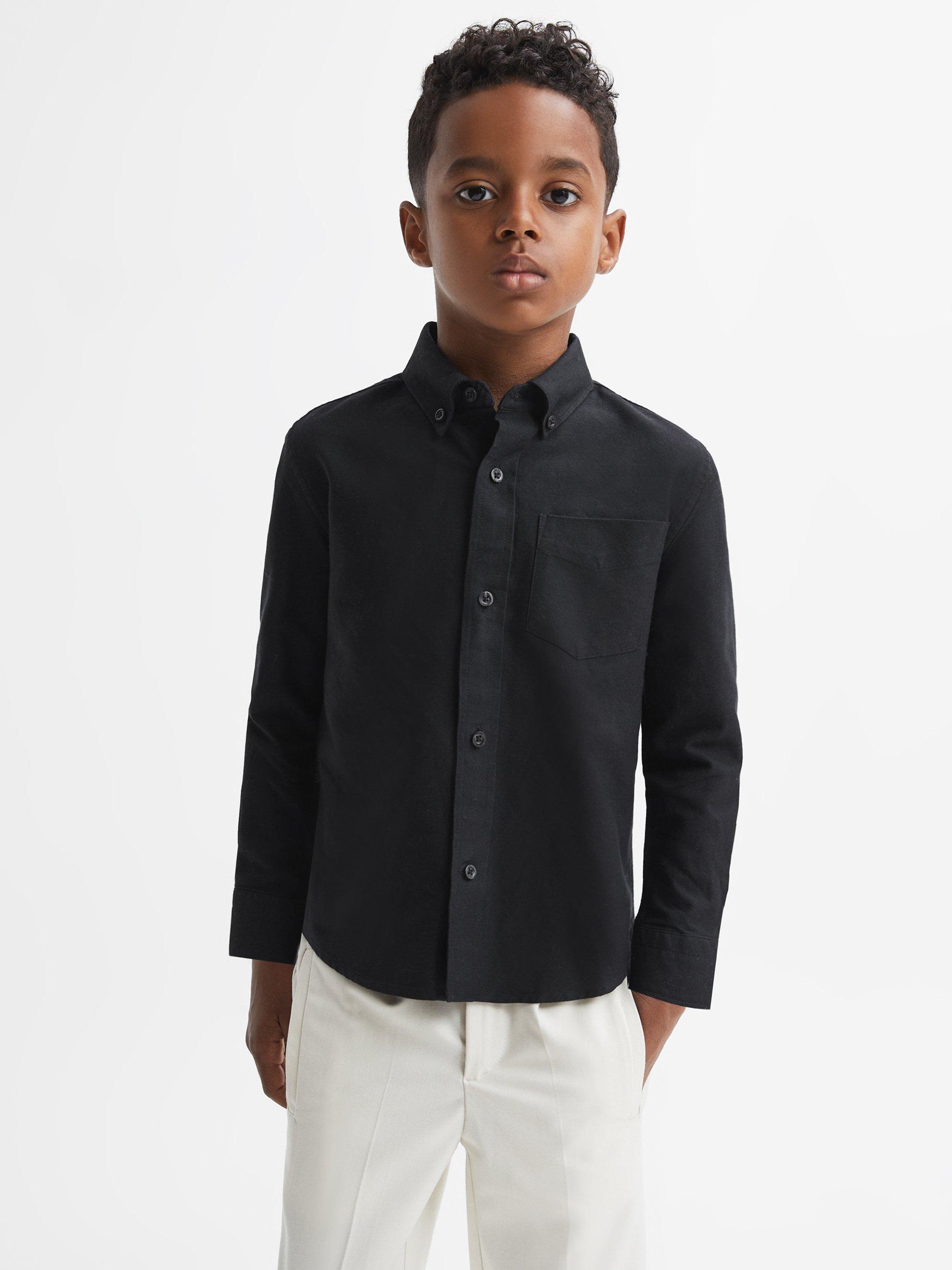 Product image 3 of 5, which shows Reiss Kids' Greenwich Cotton Oxford Shirt, Black, 3-4 years