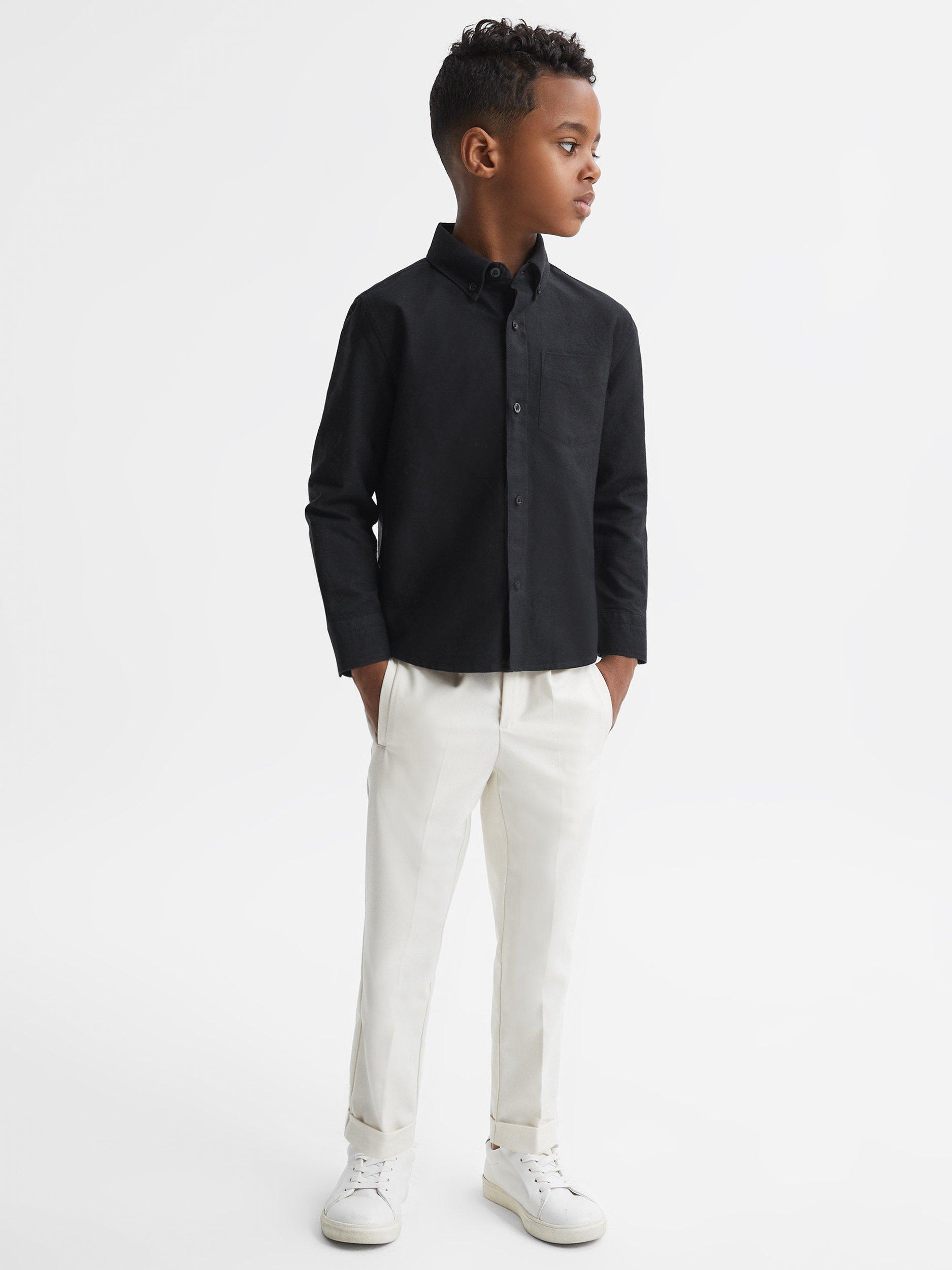 Product image 4 of 5, which shows Reiss Kids' Greenwich Cotton Oxford Shirt, Black, 3-4 years