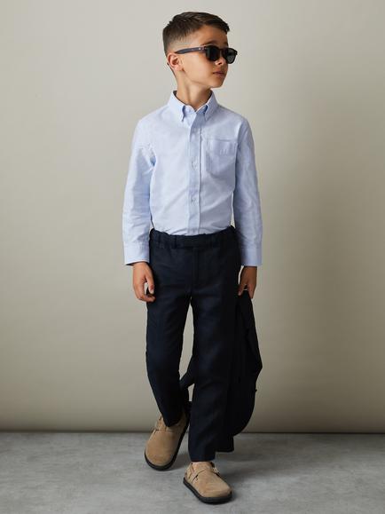 Reiss Kids' Greenwich Cotton Oxford Shirt, Soft Blue