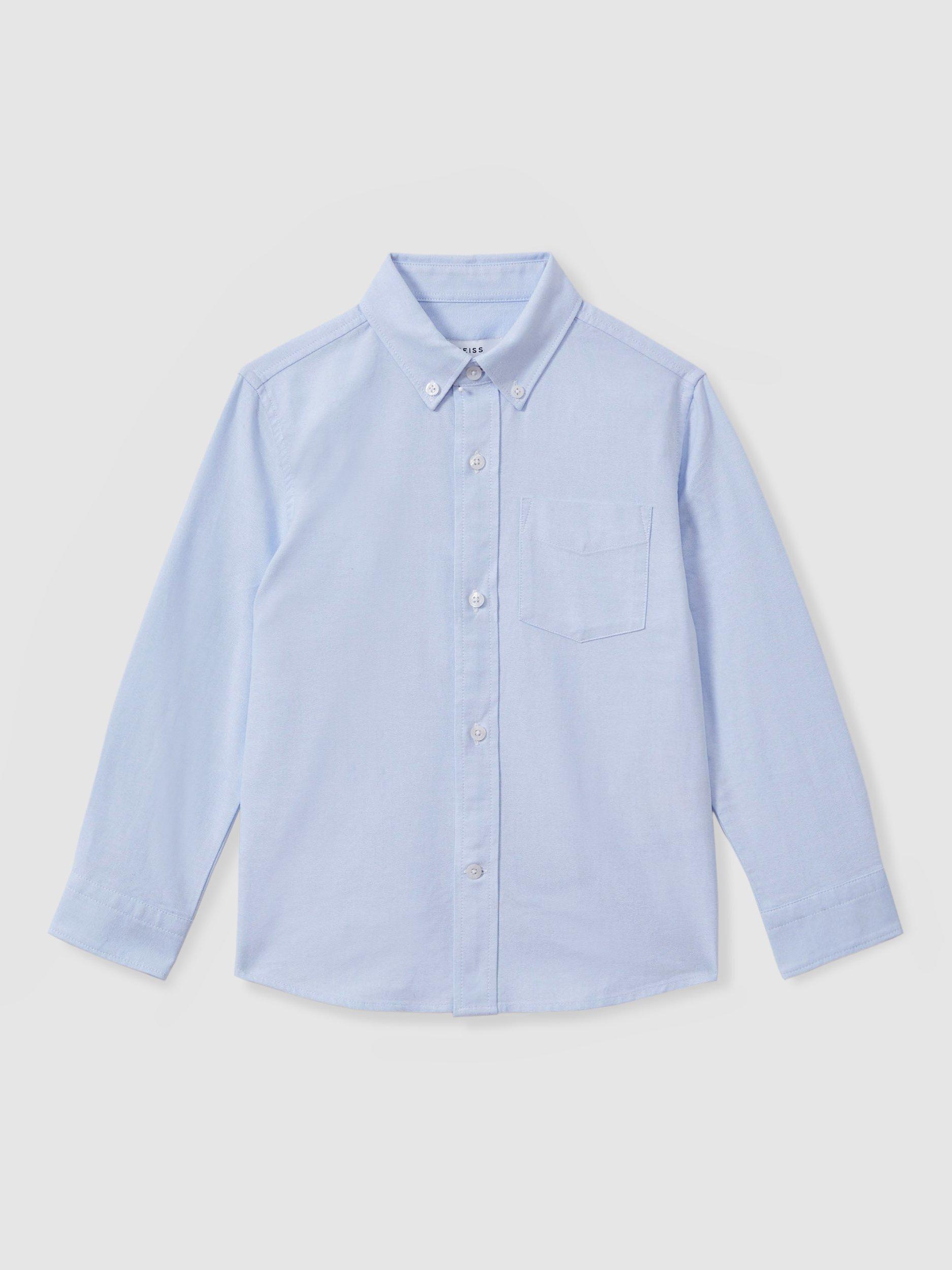 Product image 2 of 4, which shows Reiss Kids' Greenwich Cotton Oxford Shirt, Soft Blue, 3-4 years