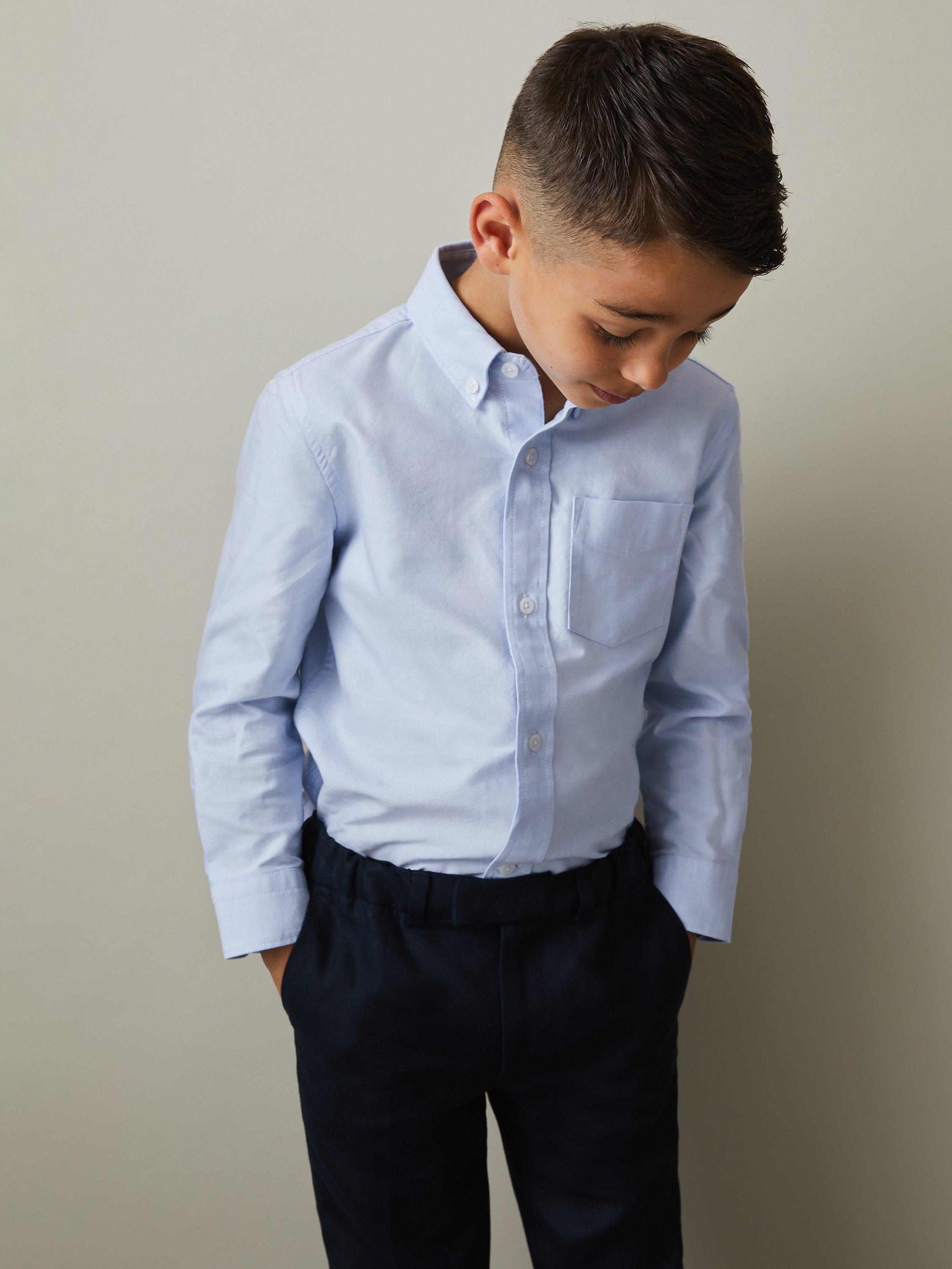 Product image 3 of 4, which shows Reiss Kids' Greenwich Cotton Oxford Shirt, Soft Blue, 3-4 years