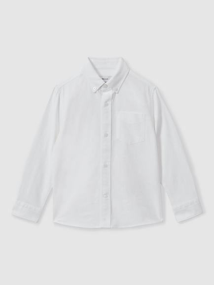 Reiss Kids' Greenwich Cotton Oxford Shirt, White