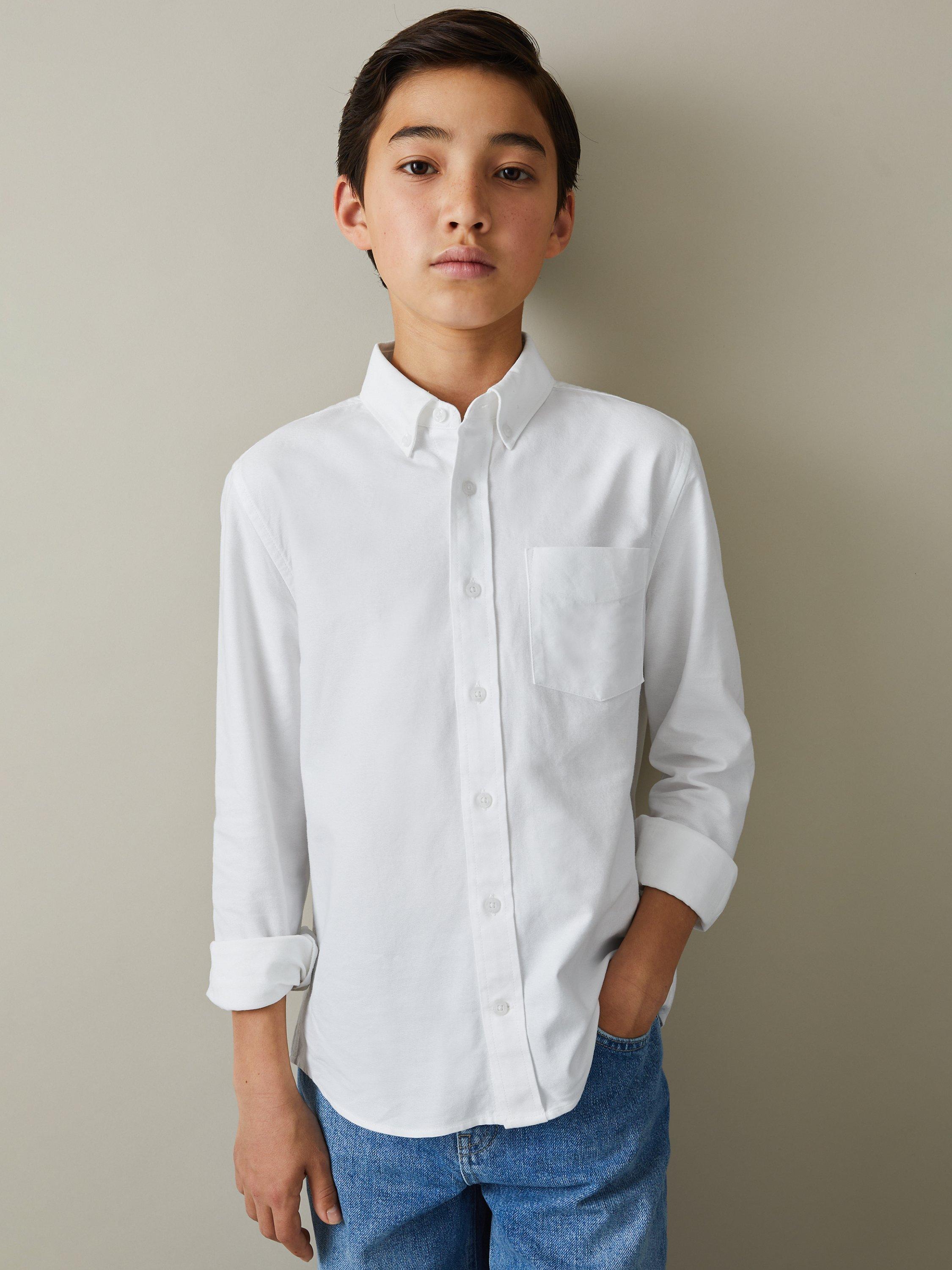 Product image 3 of 4, which shows Reiss Kids' Greenwich Cotton Oxford Shirt, White, 3-4 years