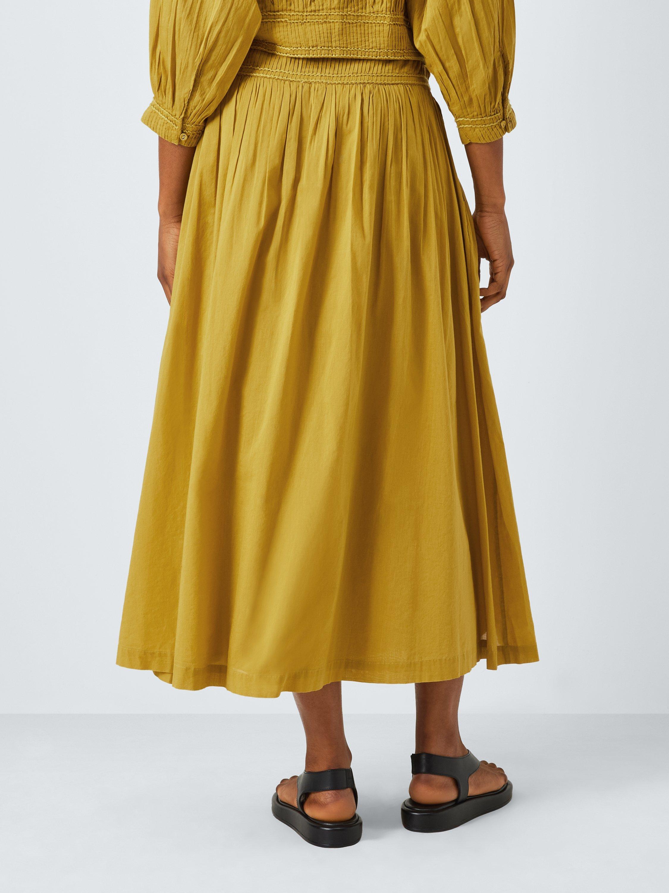 Product image 2 of 6, which shows AND/OR Sorrel Pleated Midi Skirt, Olive Oil, 6