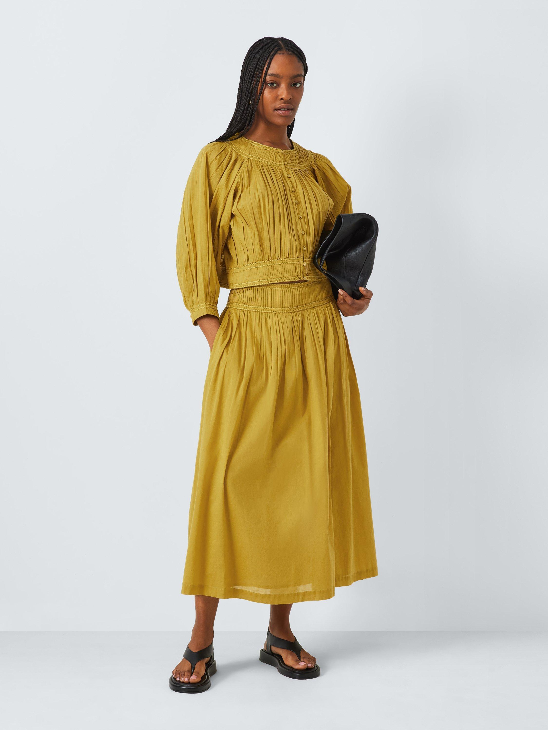 Product image 3 of 6, which shows AND/OR Sorrel Pleated Midi Skirt, Olive Oil, 6