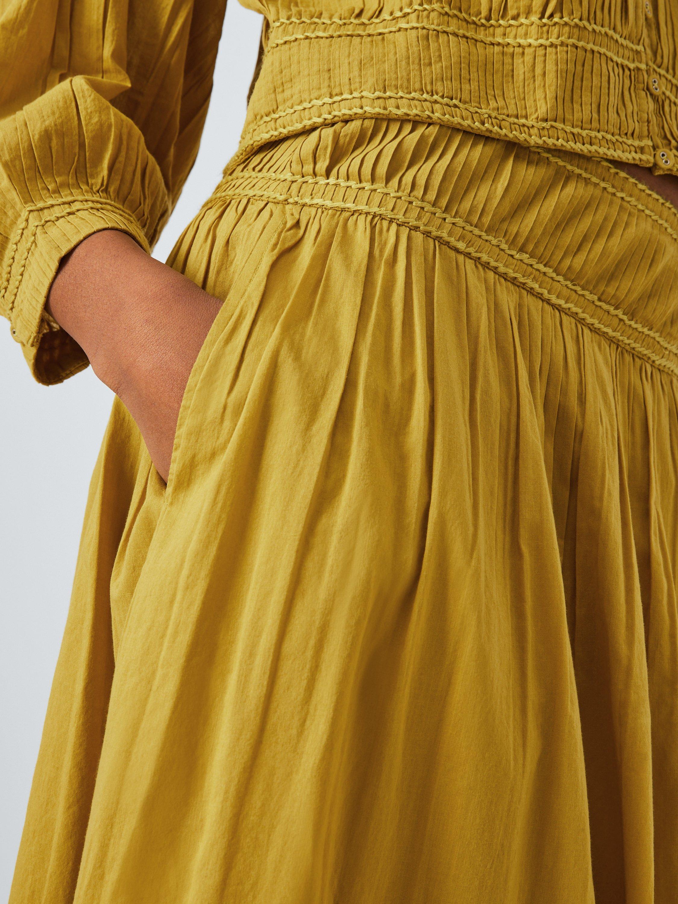 Product image 5 of 6, which shows AND/OR Sorrel Pleated Midi Skirt, Olive Oil, 6