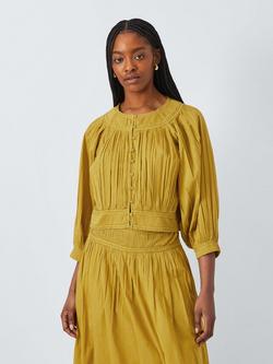 AND/OR Gwen Pleated Blouse, Olive Oil, Olive Oil