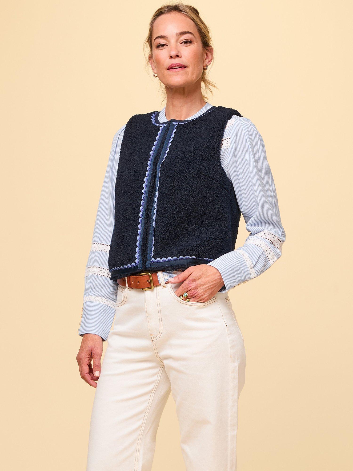 Product image 1 of 2, which shows Aspiga Trim Fleece Gilet, Navy, XS