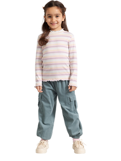 Lindex Kids' Corduroy Cargo Trousers, Dusty Aqua, Dusty Aqua