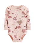 Lindex Baby Autumn Tree Long Sleeve Bodysuit, Dusty Pink
