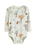 Lindex Baby Autumn Tree Long Sleeve Bodysuit, Light Aqua