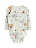 Lindex Baby Autumn Tree Long Sleeve Bodysuit, Light Aqua
