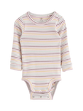 Lindex Baby Stripe Long Sleeve Bodysuit, Light Dusty Lilac