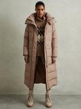 Reiss Dalby Longline Hooded Puffer Coat, Mink Neutral