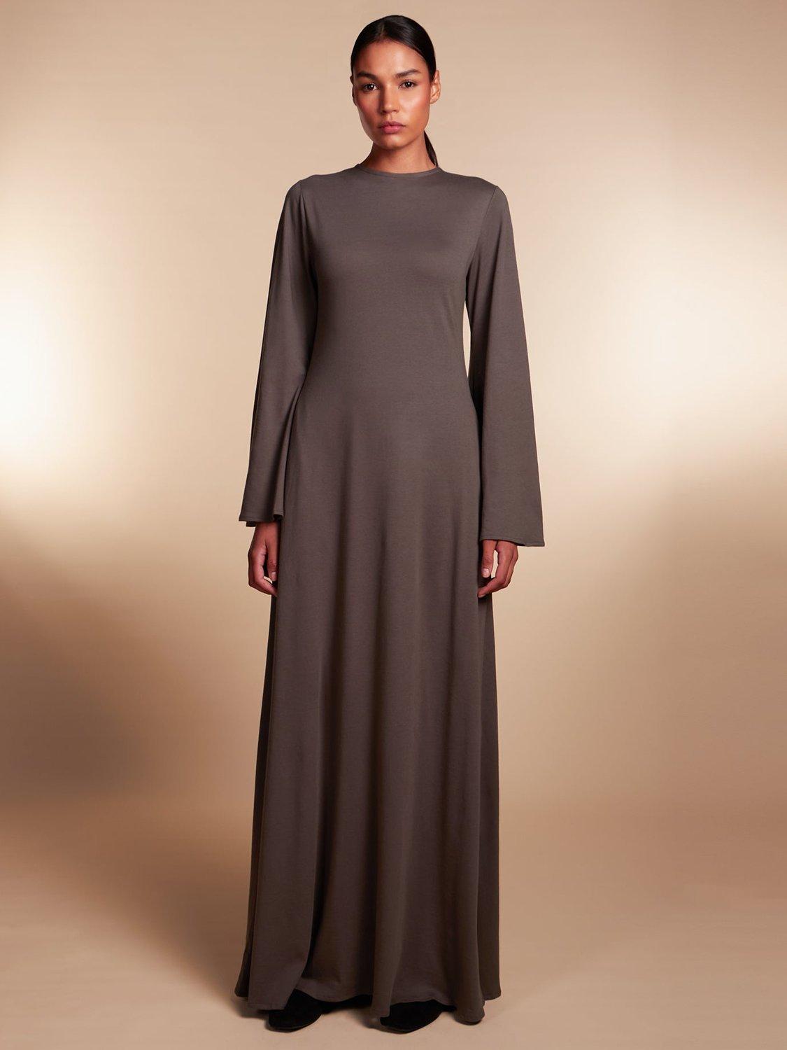 Product image 1 of 5, which shows Aab Fit & Flare Maxi Dress, Dark Grey, S Reg